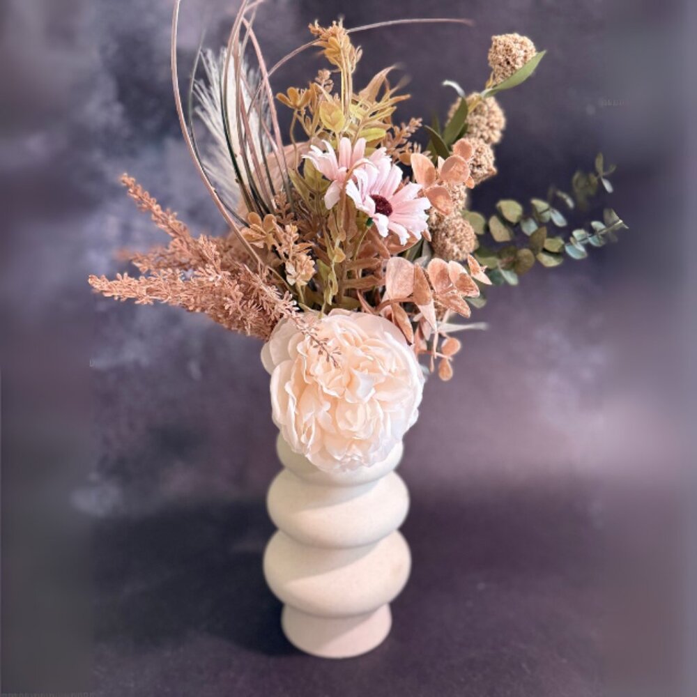Boho Faux & Dried Floral Arrangement with Peony – Handmade Home Décor